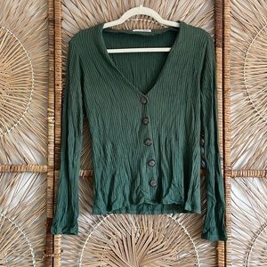 Reformation Green Ribbed Button Up Long Sleeve Shirt Cardigan Size Small